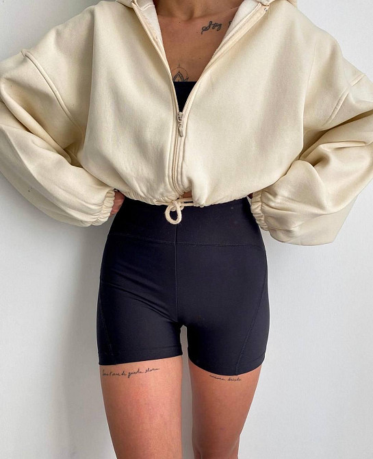 Женская утепленная оверсайз худи на молнии трехнитка на флисе Беж Одесса - изображение 3