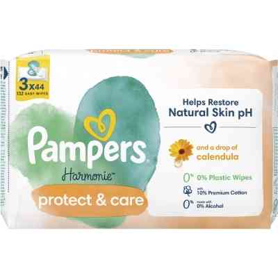 Детские влажные салфетки Pampers Harmonie Protect&Care с календулой 3 пачки х 44 шт (8700216250672) Винница
