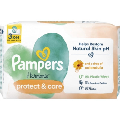 Детские влажные салфетки Pampers Harmonie Protect&Care с календулой 3 пачки х 44 шт (8700216250672) Винница - изображение 2
