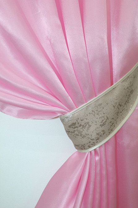 Кухонные шторы VR-Textil № 073к с ламбрекеном и подхватами розовый со светло-бежевым 270х170 см (52-0294) Киев - изображение 3