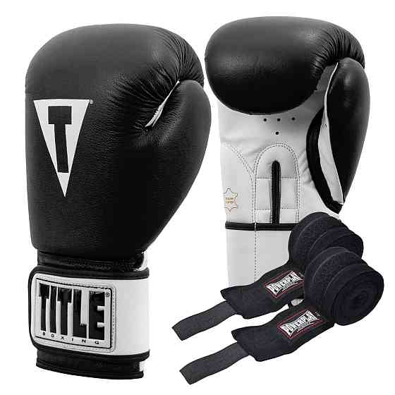 Боксерські рукавиці TITLE Premier Leather Black/White L 14 oz (бинти 4м. в комплекті) Каменское