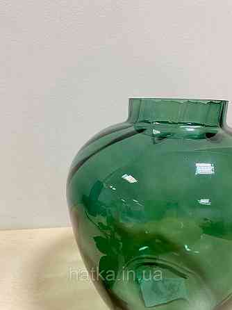 Ваза скляна 16*16*17 см "Амфора" зелене товсте скло Київ