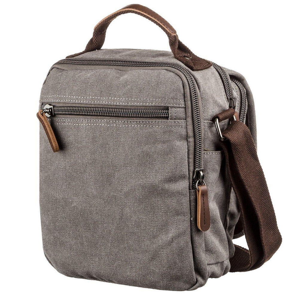 Универсальная текстильная мужская сумка на два отделения Vintage 20198 Серая Киев - изображение 2