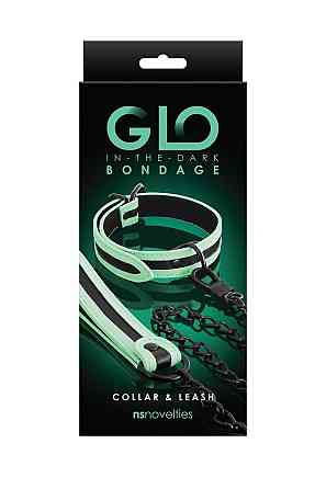 Нашийник з повідцем NS Novelties GLO Bondage Collar And Leash Green світяться в темряві Sex Aura Київ