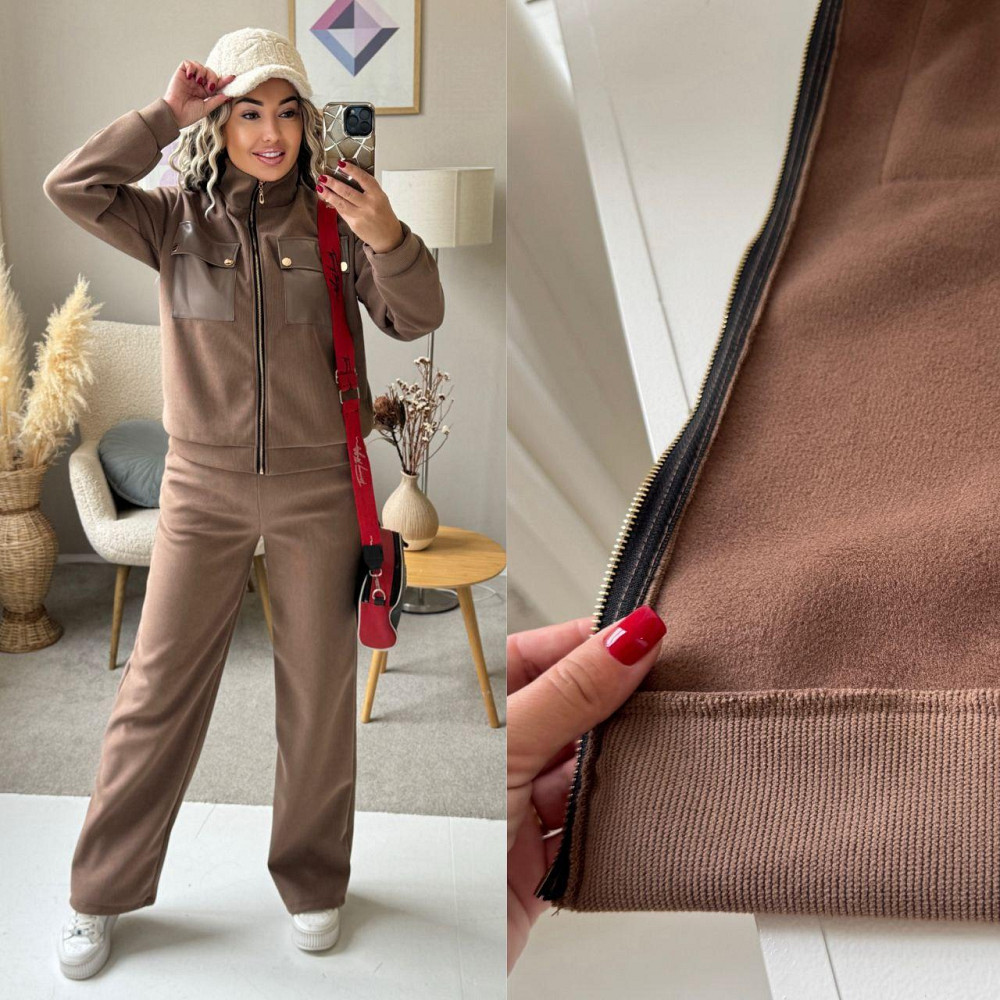 Женский стильный костюм двойка: кофта и штаны вельвет на плотном флисе Мокко, 46/48 Одесса - изображение 4