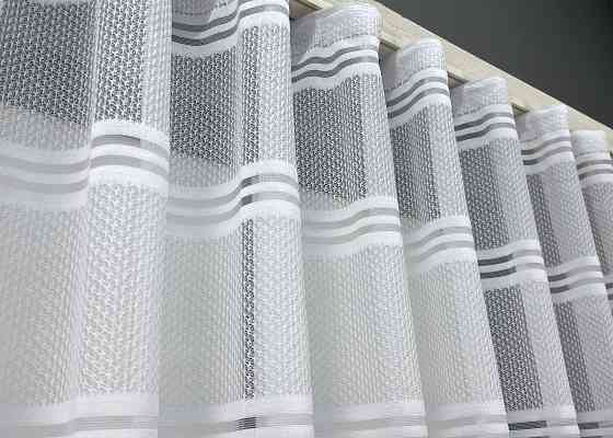 Короткий тюль жакард, висотою 2м, колір білий з капучино 1946т Київ