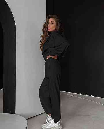 Женский утепленный прогулочный костюм двойка: кофта и штаны турецкая трехнить на флисе Черный, 42/46 Одесса