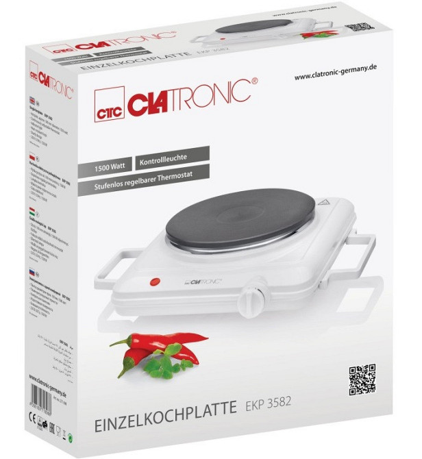 Електрична Плита діаметром 18 см із термостатом Clatronic EKP (3582) Потужність 1500 Вт Нововолинськ - фото 7