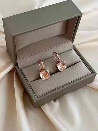 Сережки Помелато з каменем кольору шампань/рожеве золото Одеса
