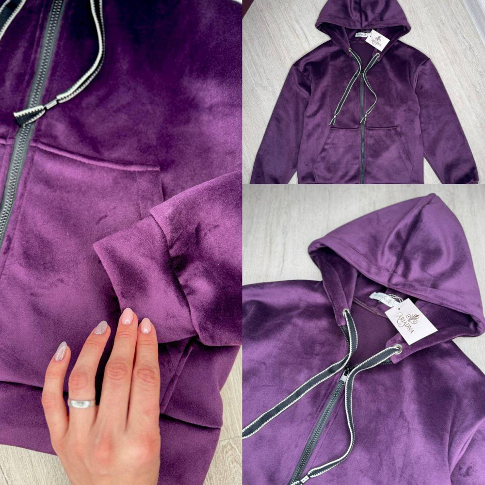 Жіноча базова тепла сопка з капюшоном двосторонній велюр (Туреччина) Бордо, 46/48 Одеса - фото 1