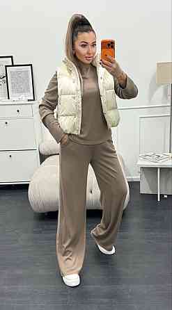 Женский базовый костюм двойка: лонгслив и штаны трикотажный рубчик Мокко, 40/42 Одесса