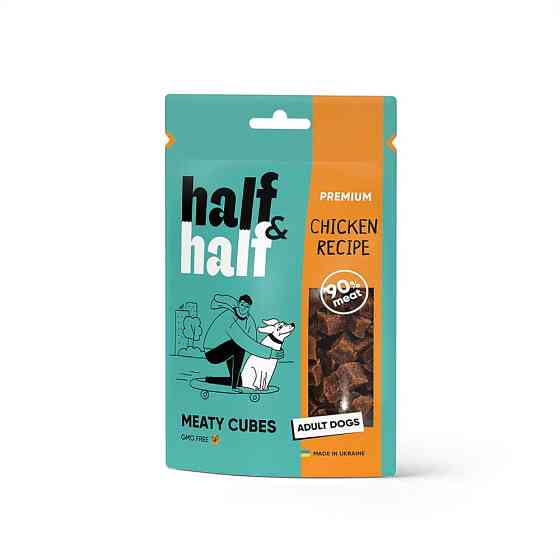 Лакомства для собак Half&Half в форме мясных кубиков с курицей, 100 г Винница