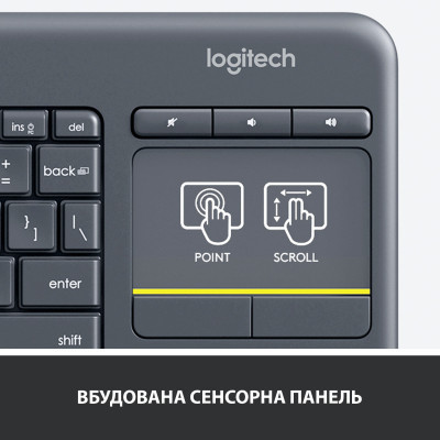 Клавиатура Logitech K400 Plus Touch Wireless UA Black (920-007145) Винница - изображение 4