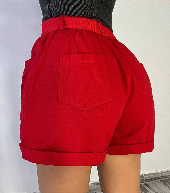 Шорти жіночі A-N 5701 мом на резинке з ременем короткі червоні, червоний, L, L, 85 см, 112 см Київ - фото 7