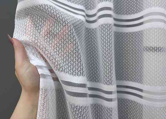 Короткий тюль VR-Textil 1949т Жаккард Белый с серым 300х200 см (42-0883) Киев