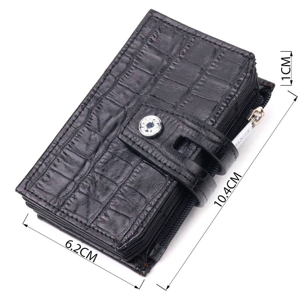 Удобный картхолдер из натуральной кожи с тиснением под крокодила KARYA 21331 Черный Киев - изображение 3