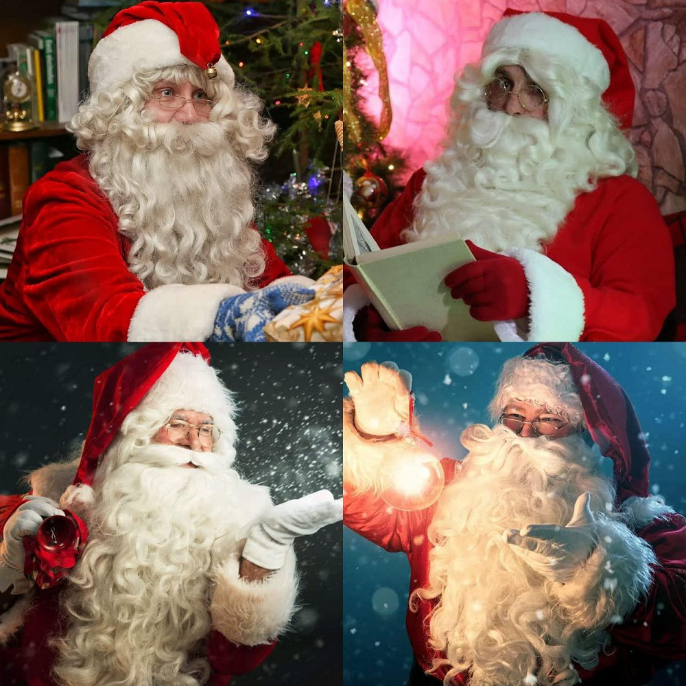 Парик и борода Санта Клауса с бровями, очками, комплект для образа Деда Мороза на Новый год Рождество, косплей Киев - изображение 6