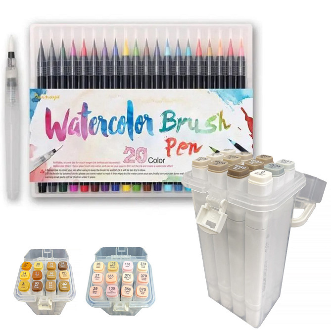 Набір скетч маркерів Touch Smooth на спиртовій основі 12 штук НА ВИБІР + 20 кольорів акварельних маркерів з пензликом Кам'янець-Подільський - фото 1