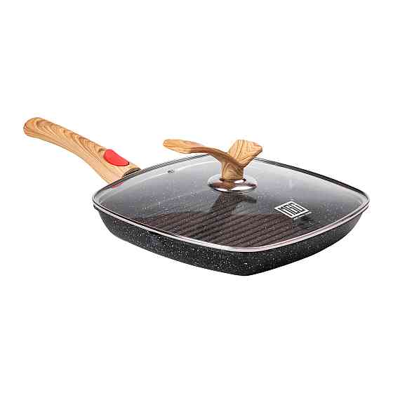 Алюмінієва сковорода-гриль 28 см зі скляною кришкою, квадратна, чорна MGC HP-4-462B Коломия