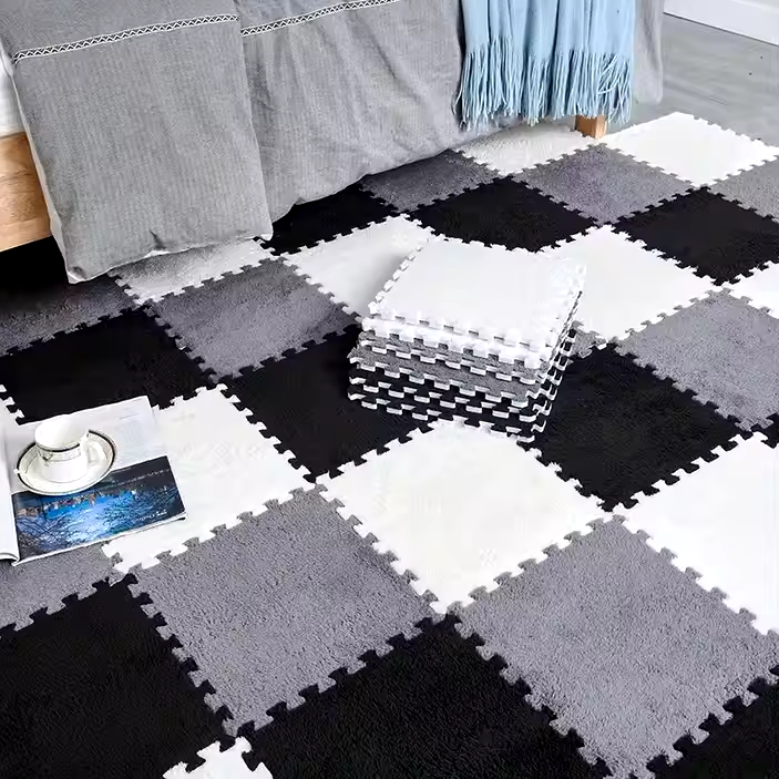 Коврик-пазл плюшевый, термоковрик, мат детский теплый 90*120см, 12 пазлов, 3 цвета белый/серый/черный Каменец-Подольский - изображение 1
