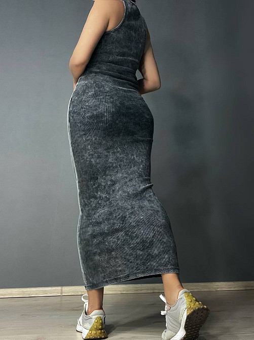 Платье женское MMC 240030 длинное майкой вареное тай-дай в рубчик, черный, one size Киев - изображение 2