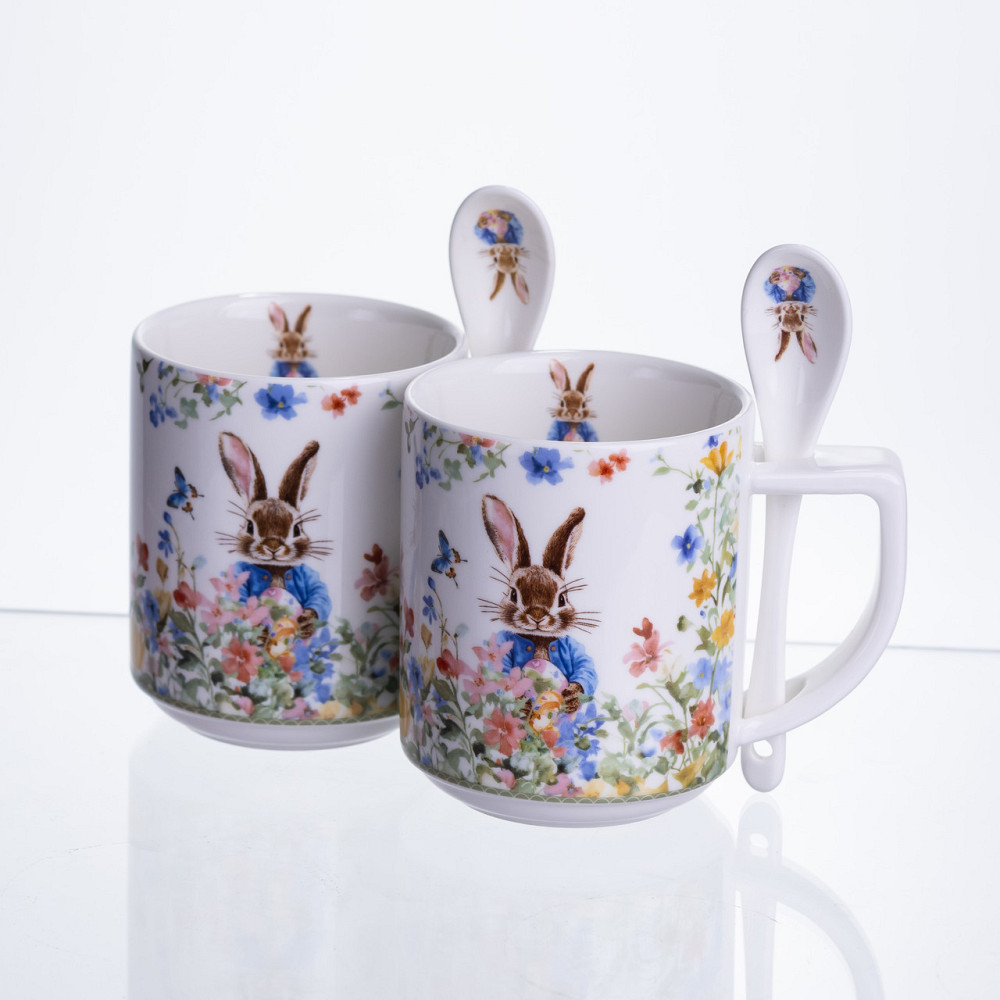 Набір подарункових чашок порцелянових Garden Rabbits 2 штуки по 300 мл із ложками HP-7323-3 Коломыя - изображение 1