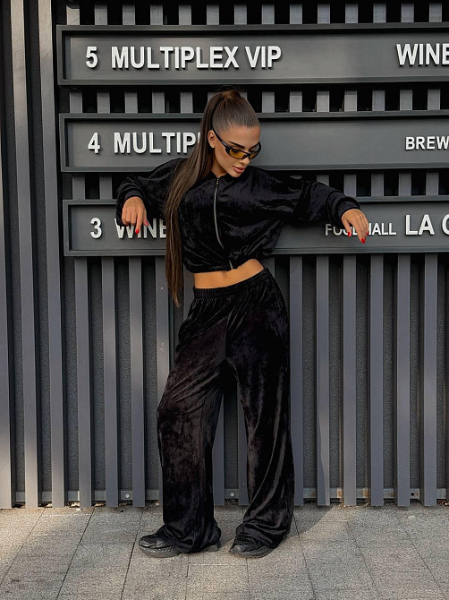 Женский прогулочный костюм двойка: кофта и штаны велюр мрамор Черный, 44/46 Одесса - изображение 6