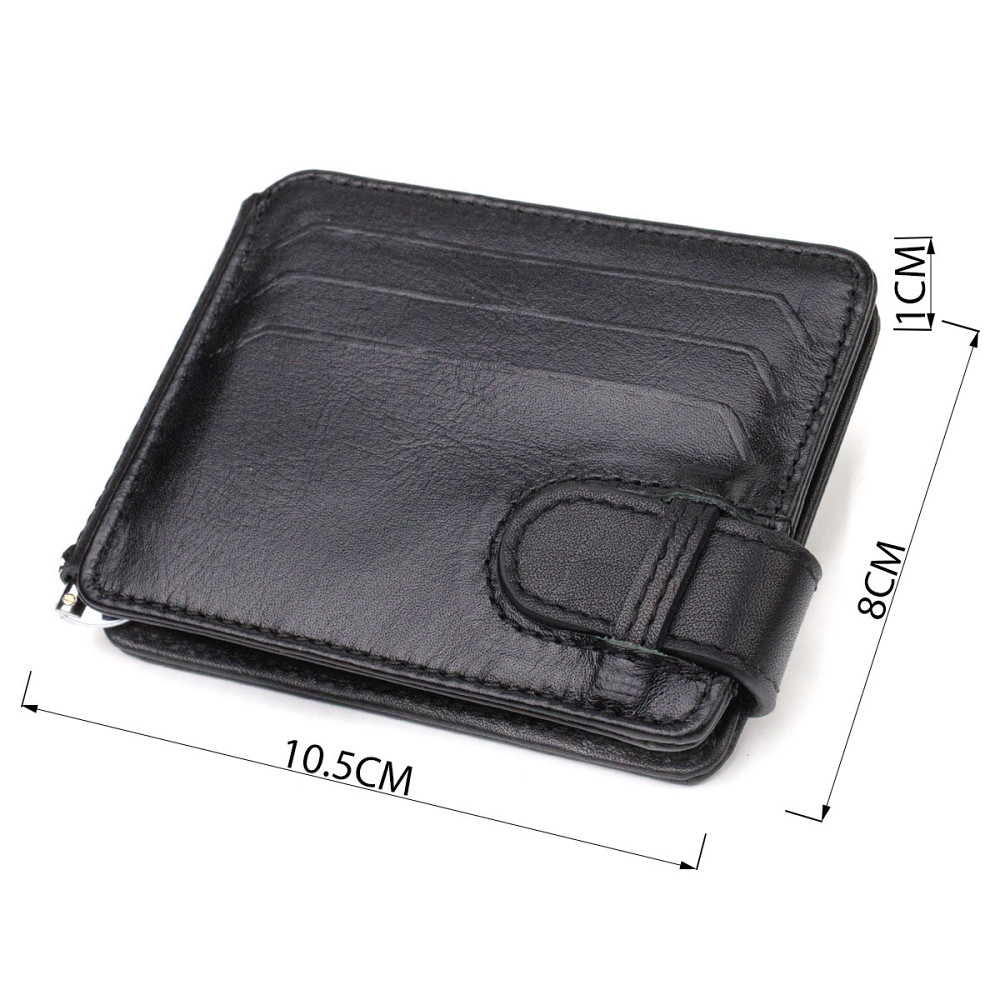 Класичний надійний затискач для грошей з натуральної гладкої шкіри CANPELLINI 21939 Чорний Київ - фото 7