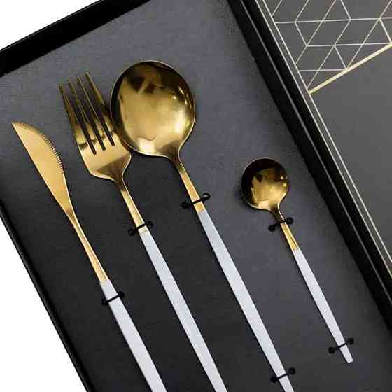 Набор столовых приборов 24 предмета столовый набор на 6 персон Золотистый с белым HP-20-47 Киев