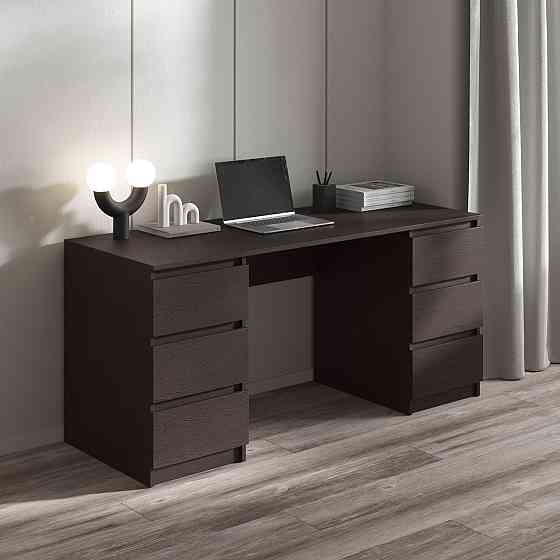 Комп’ютерний стіл VAYS R-2 Венге Темний, письмовий з 2 тумбами, 6 шухляд без ручок, ЛДСП 160×60×75 см – для дому, офісу, навчання Львів