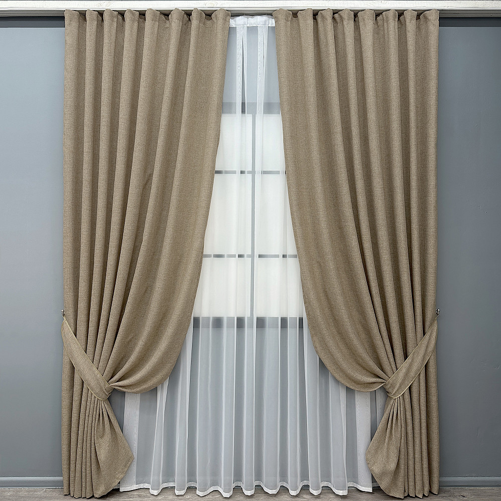 Комплект готових штор VR-Textil Льон Льон Мішковина № 1141ш Капучино 150х240 см 2 шт (39-0144) Київ - фото 2