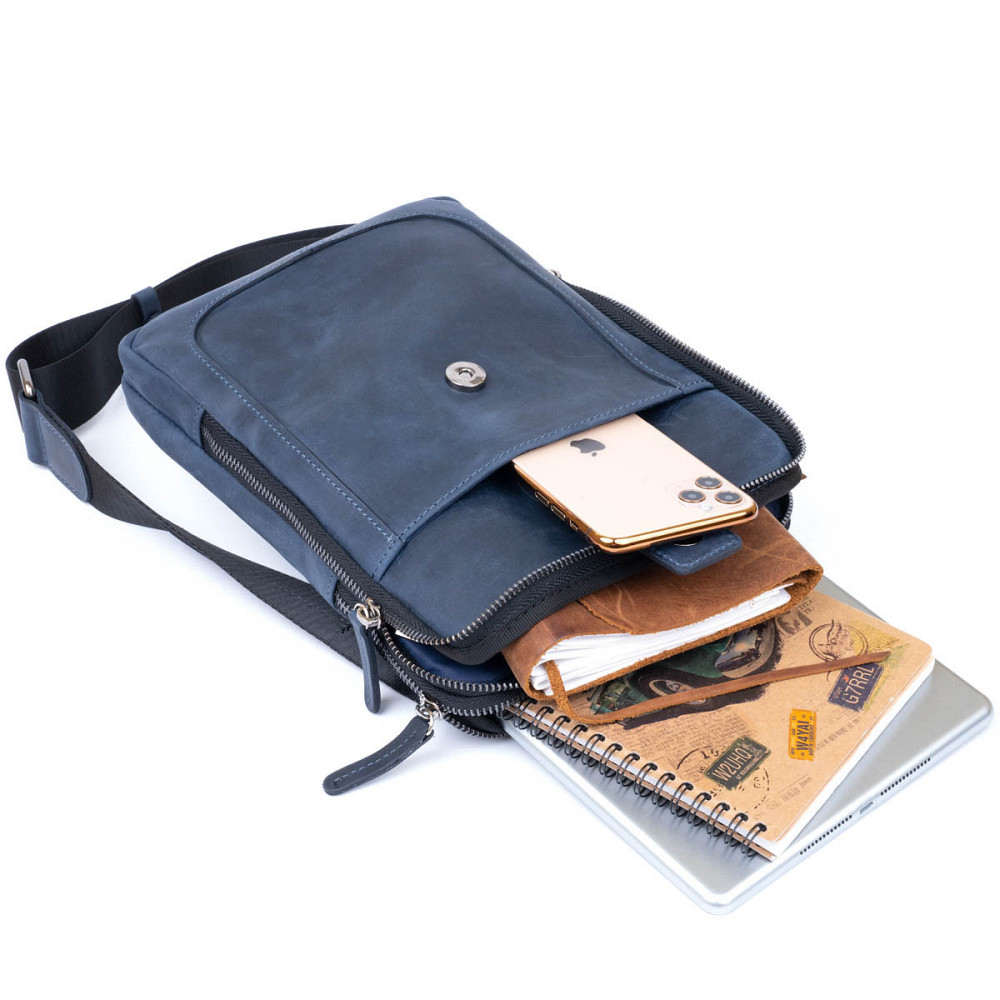 Сумка мужская планшет на два отделения винтажная кожаная SHVIGEL 11284 Синяя Киев - изображение 6