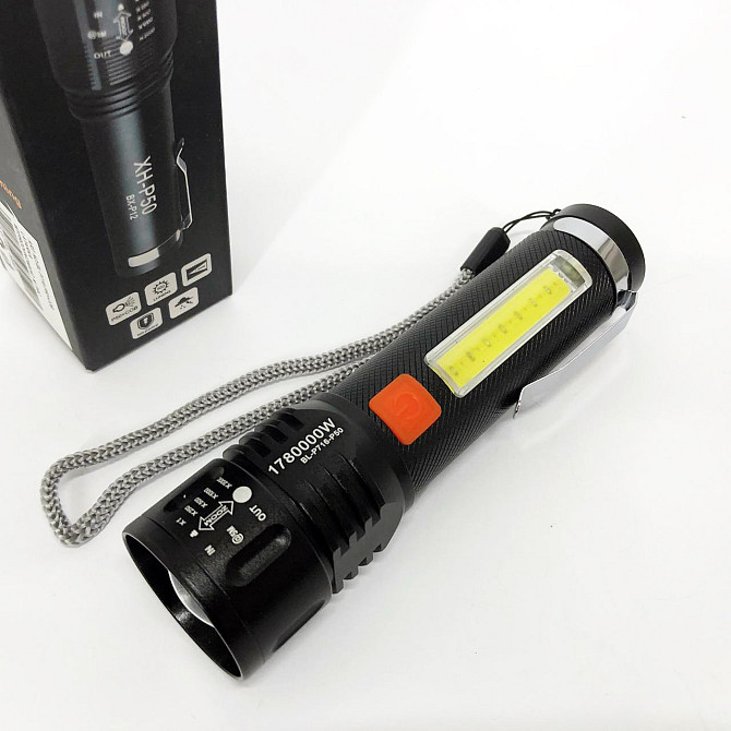 Многофункциональный тактический фонарь Bailong BL-P716-P50+COB, Ручной фонарь с двумя режимами работы KQ-96 Львов - изображение 2