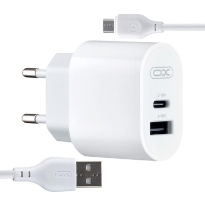 Зарядний пристрій XO L97 (1Type-C/1USB/2.4A) + USB - MicroUSB White (XO-L97-MC) Вінниця - фото 1