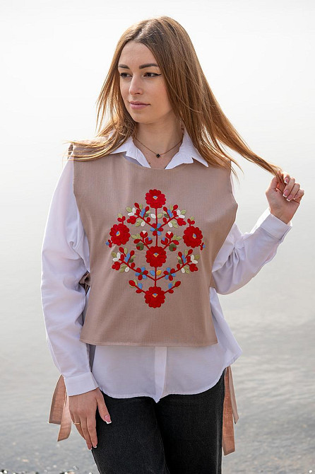 Вишита жилетка, жилетка — вишиванка  льон стрейч Київ - фото 1