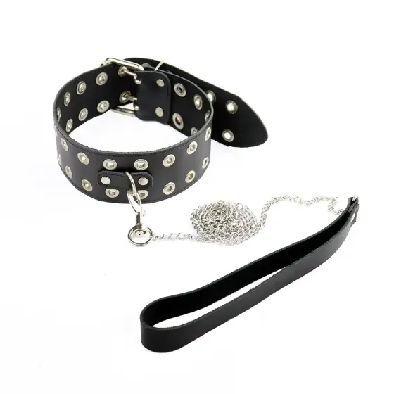 Нашийник Art of Sex - Tessa з повідцем з натуральної шкіри, колір чорний Львів