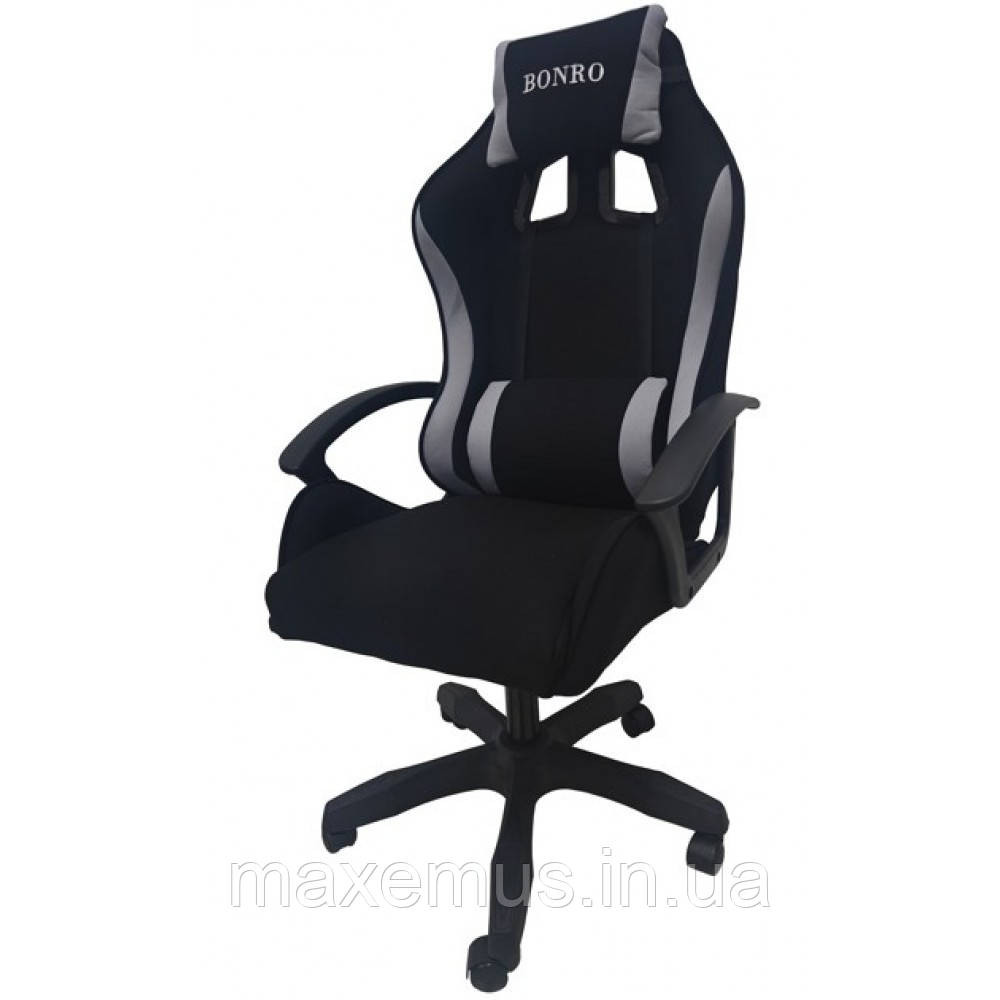 Геймерское кресло игровое с ткани для приставки профессиональное кресло компьютерное Bonro B-944 черно серое Мостиска - изображение 3