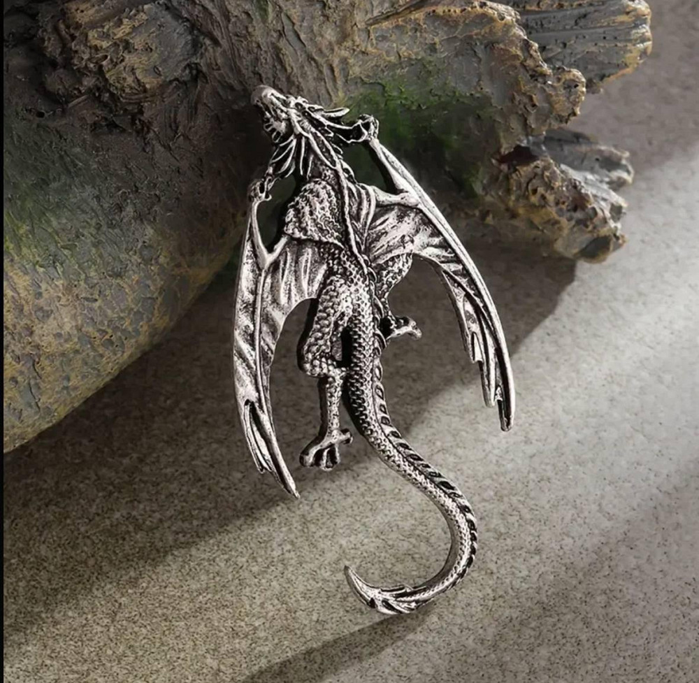 Брошка з драконом у готичному стилі – сріблястий метал Київ - фото 1