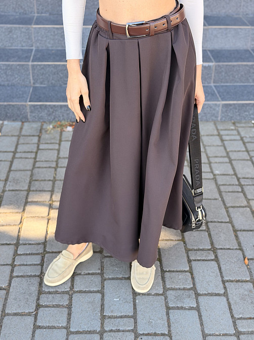 Вільна спідниця міді з кишенями Delina Батал 54-56, Шоколадний Київ - фото 2