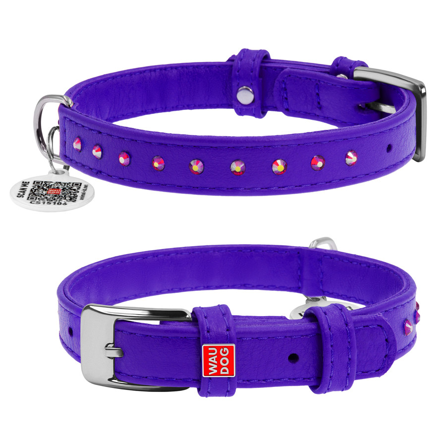 Нашийник для собак шкіряний WAUDOG Glamour з QR паспортом, з клейовими стразами, Ш 12 мм, Дов 2 Коломия - фото 2