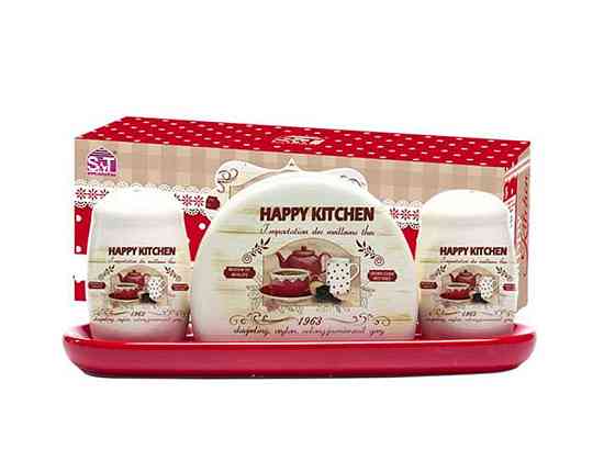 Набор для соли и перца на подставке из салф. Happy Kitchen (22х7х8,5см) 6912-11 ТМ SNT   Solmir Киев