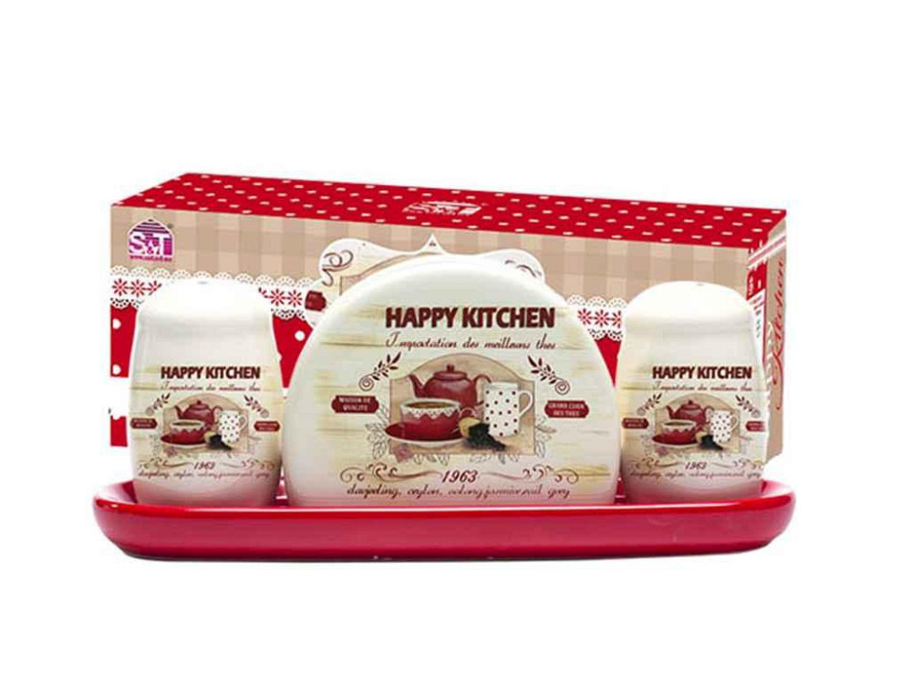 Набор для соли и перца на подставке из салф. Happy Kitchen (22х7х8,5см) 6912-11 ТМ SNT   Solmir Киев - изображение 1