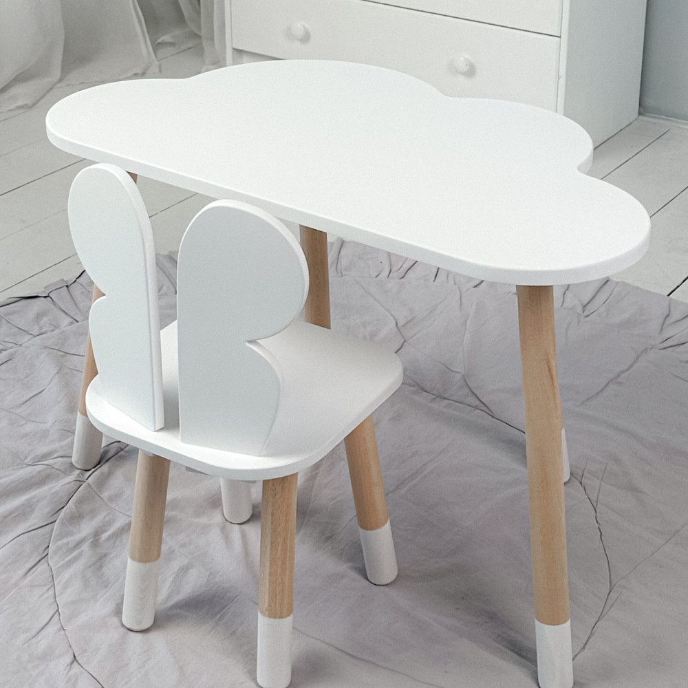 Столик хмаринка 46х70х40 і стільчик метелик 26х26х24, стіл та стілець в дитячу, білий Київ - фото 1
