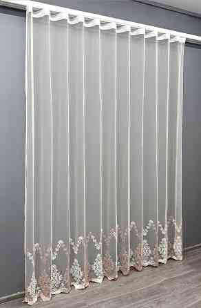 Тюль VR-Textil 1467т Грек-сетка с вышивкой Молочный с пудровым 300х270 см (42-0597) Киев