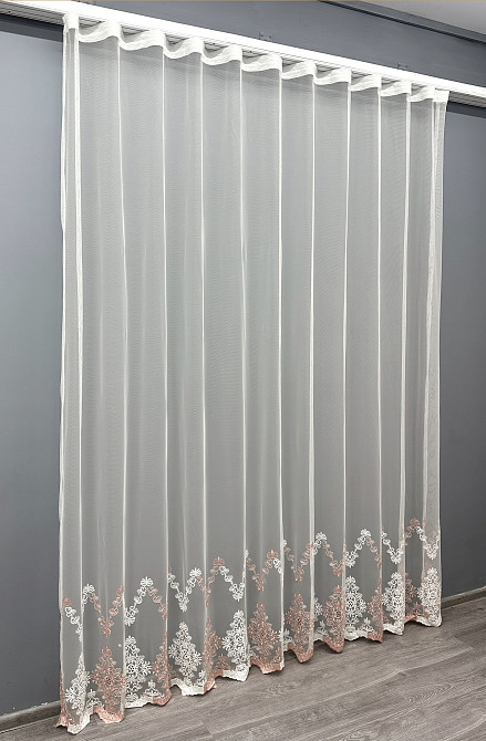 Тюль VR-Textil 1467т Грек-сітка з вишивкою Молочний з пудровим 300х270 см (42-0597) Київ - фото 3
