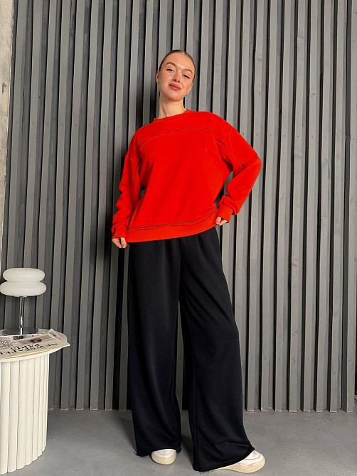 Женский стильный повседневный костюм из трехнитки диагональ Красный Одесса - изображение 1