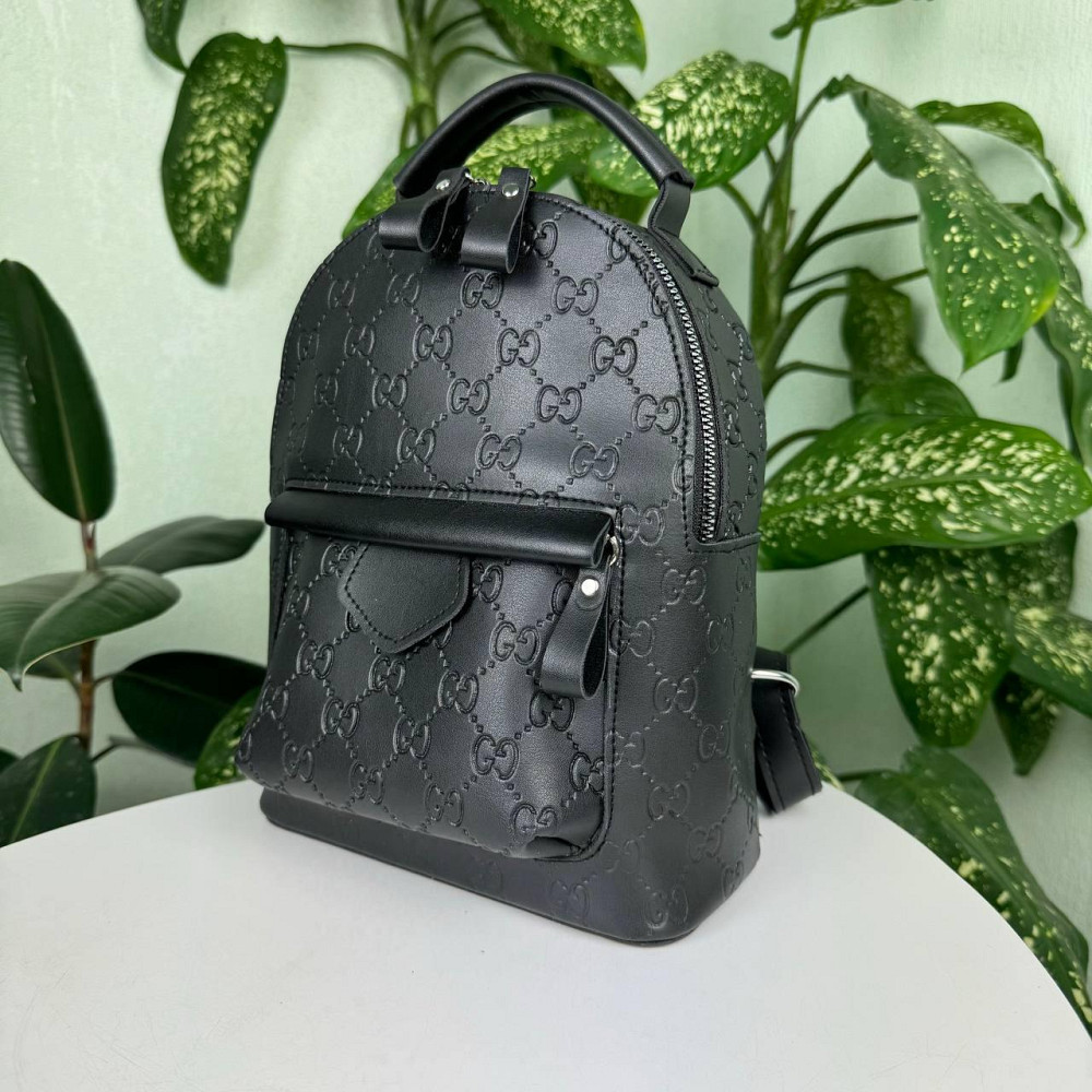 Жіночий міні рюкзак сумка стиль Gucci з тисненням чорний, маленький рюкзачок ( 28024 ) Харків - фото 2