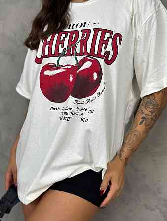 Женская оверсайз футболка с накатом Cherries турецкий трикотаж - кулир Одесса