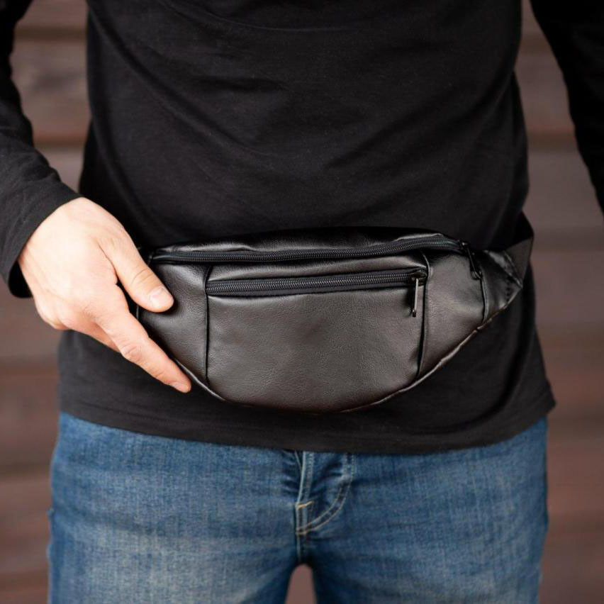 Сумка-бананка з ремінцем, Шкіряна сумка бананка на груди, Чоловіча шкіряна бананка середнього розміру CB-30 Львів - фото 3