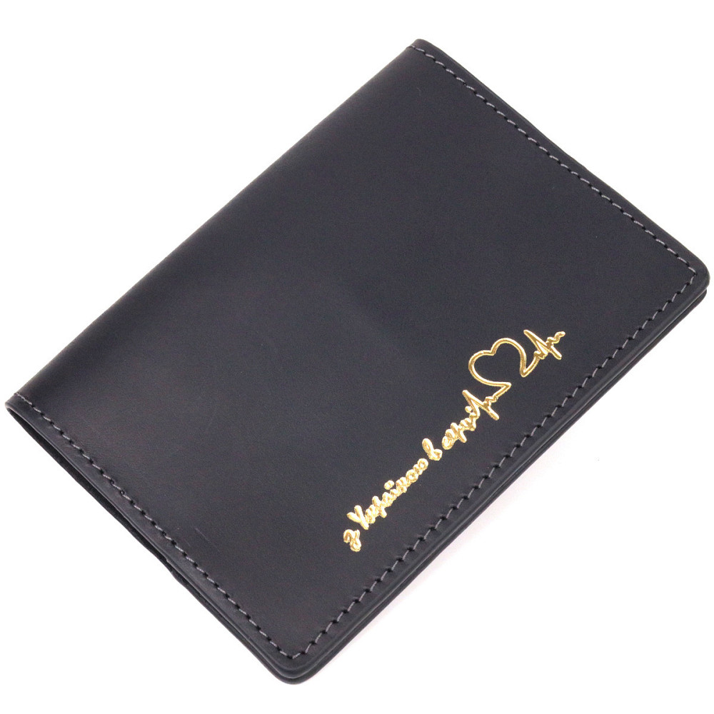 Стильная обложка на паспорт в винтажной коже Сердце Черная (GRANDE PELLE) Киев - изображение 5